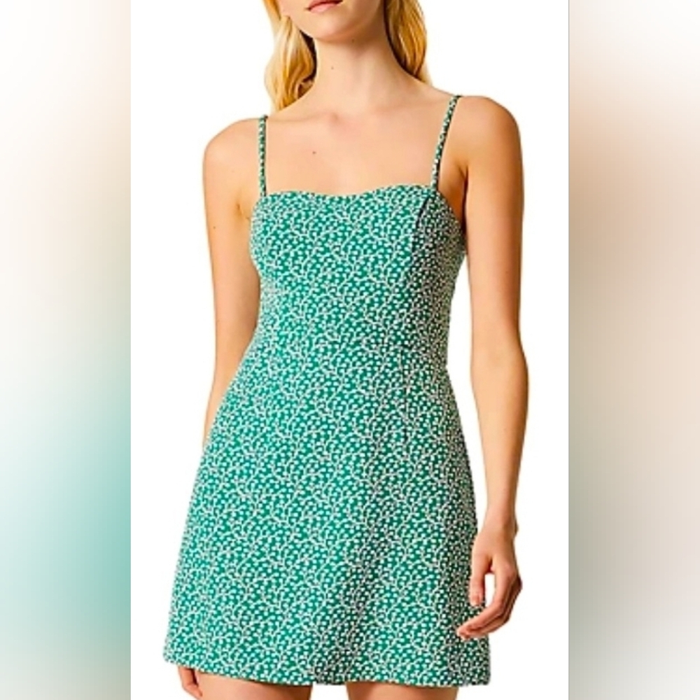 French Connection Emerald and White Floral Mini Dress